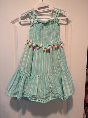 Tahari Mint Green Striped Sundress with Pom Pom Trim - 4t